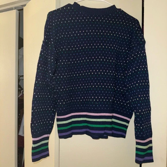 Lands' End Navy Sweater with Striped Hem - Picture 5 of 5